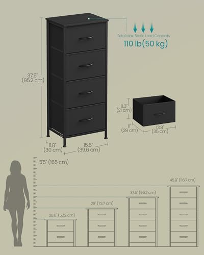 SONGMICS BELLAH Collection - Dresser for Bedroom, Chest of Drawers, Storage Organizer Unit, Closet, Entryway, Steel, 4 Drawers, Modern, Ink Black and Ebony Black ULGS314BH03 - Image 3
