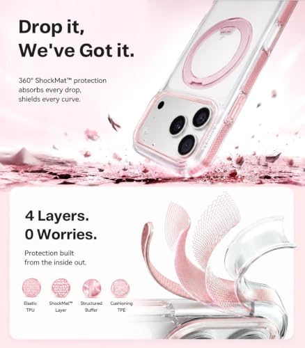 Image of TORRAS 360 Magnetic Stand for iPhone 17 Pro Case, Ultra Clear, Rosy Pink | Fit for MagSafe, 4X Military-Grade Protection, Anti-Yellow, Camera Button, Slim Non-Slip, For Women 6.3 inch, O3 Light Series