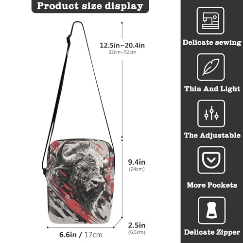 Grey Bull messenger bag cute mens shoulder bags crossbody Casual Purse Cross Body Adjustable Strap for School Travel3
