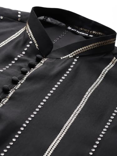 Image of See Designs Men's Long Sleeve Side Slit Chanderi Silk Sequins Mandarin Collar Kurta