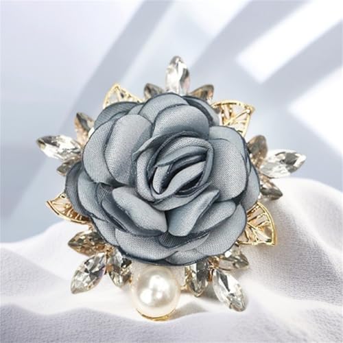 Image of Rose Brooch for Women,Dainty Satin Fabric Flower Lapel Pins Vintage Elegant Pearl Brooches Handmade Crystal Pearl Pins Silk Camellia Safety Collar Pin Dress Suit Accessories Wedding Bridal Bouquet Jewelry
