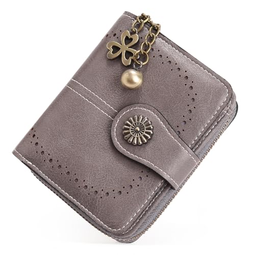 Image of Small Wallet for Women Leather Bifold Compact RFID Blocking with Zipper Coin Pocket