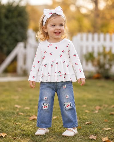 Image of SODLON Baby Girl Clothes Toddler Girls Fall Winter Top Jeans Outfits 9M-5T