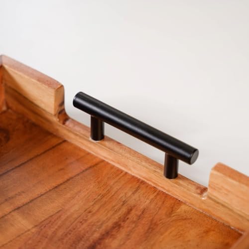 Image of Nestasia Wooden Serving Tray with Handles | Acacia Wood Rectangular Rustic Brown Tray for Dining & Coffee Table | Platter for Serving Tea, Cakes, Snacks, Breakfast & Home Decor