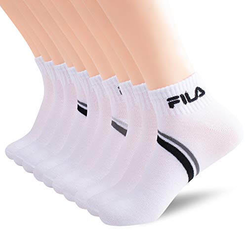 FILA Men's 10-Pack Chevron Striped Quarter Socks, White, One Size