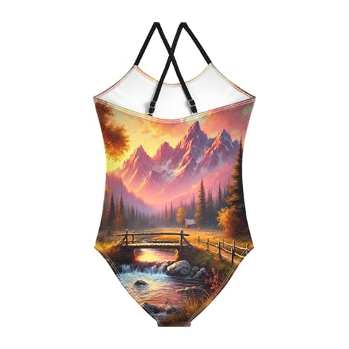 Mountains River Orange Bathing Suits for Girls Swimsuit Swimsuits One Piece Summer Beach Swimwear2