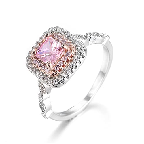 WHZHDMA Rings For Women Elegant Square Cut Cubic Pink Zirconia Wedding Jewelry Ring