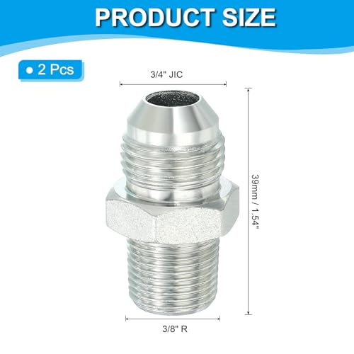 Image of PATIKIL Pipe Adapter Connector 3 /4 inch Male 74 Flare JIC x 3 /8 inch Male R Pipe Fitting 2 Pcs Oil Feed Restrictor Fitting Hydraulic Connector for Oil Steam Water Pipelines System