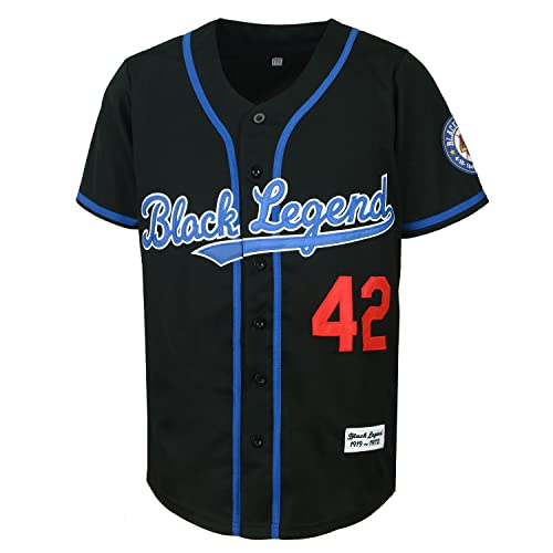 Dabuliu Men's Black Legend 42 Retro Baseball Jersey Embroidered Patches Sewn Hipster Hip Hop Shirts (M, Black)