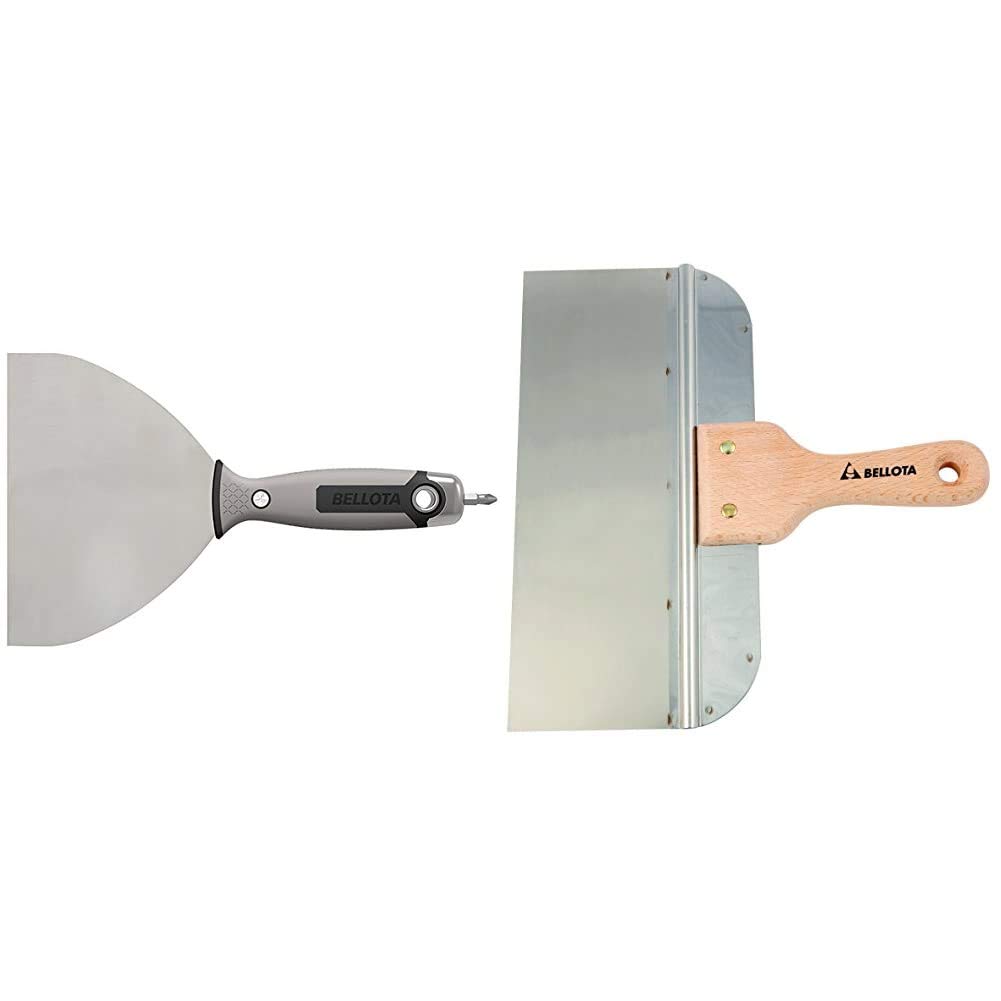 Bellota 5894-150P NEspátula Soft de acero inoxidable con punta PH2 (150 mm) + 5895-300Espátula Americana para acabado de juntas con mango de madera (300 mm)