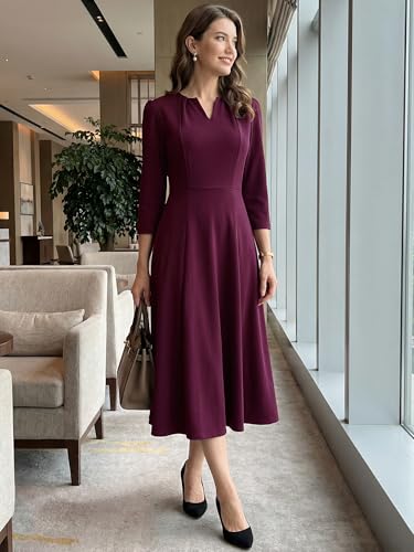 Image of Allegra K Womens 3 /4 Sleeve A-Line Business Work Formal Midi Dress