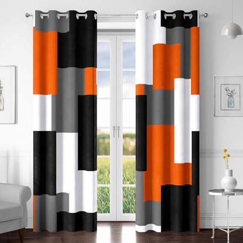 Tyrot Orange 100% Blackout Curtains for Bedroom 108 inch Extra Long 2 Panels Set Black White Grey Modern Abstract Geometric Black Out Curtains Room Darkening Window Drapes for Living Room, 5