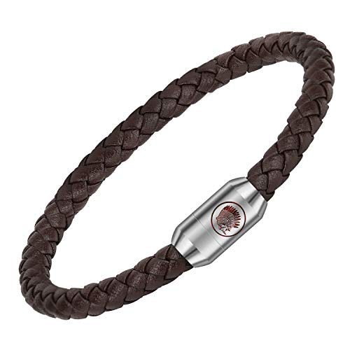 Casisto.J Pulsera Cuero Hombre - Pulsera Trenzada Hecha a Mano clásica en Negro y marrón con Cierre magnético Grabado Joyas Gratis en Caja (Brown, 20)