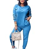 Freizeitanzug Damen Trainingsanzug Hausanzug Damen Große Größen Loungewear 2Pac Jogginganzug Damen Set Tracksuit Women Zweiteiler Damen Jogginganzüge Trainingsanzüge Hausanzüge für Frauen Saphir XXL