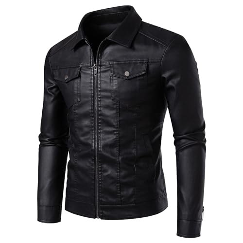 Men's Slim Fit Motorcyle Leather Jacket Casual Zip-Up Windbreaker Jackets Stand Collar Lightweight Bomber Jacket3