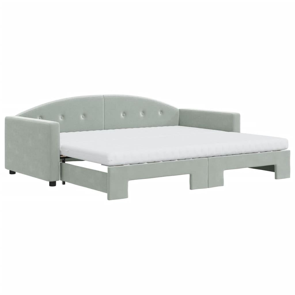 Homgoday Letto da giorno con Gigogne e Materasso Grigio Chiaro 90 x 200 cm Velluto, panca letto di riposo convertibile, cornice per letto da giorno per camera da letto, soggiorno, camera degli ospiti
