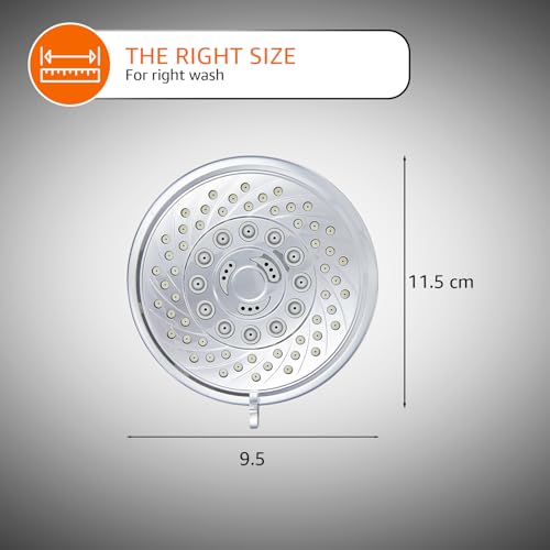 Image of Amazon Basics Shower Head for Bathroom | Round Multifunction 5-Spray Overhead Shower | Wall Mount Bathroom Shower with Pause Function, Chrome Finish, 3.9 Inches Wide Sprayface, CHROME finish
