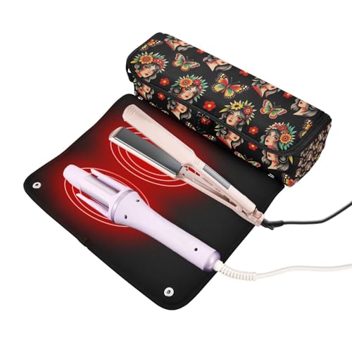 Bolsa de viaje para herramientas de cabello con tapete resistente al calor y soporte para planchas y rizadores miniatura 2