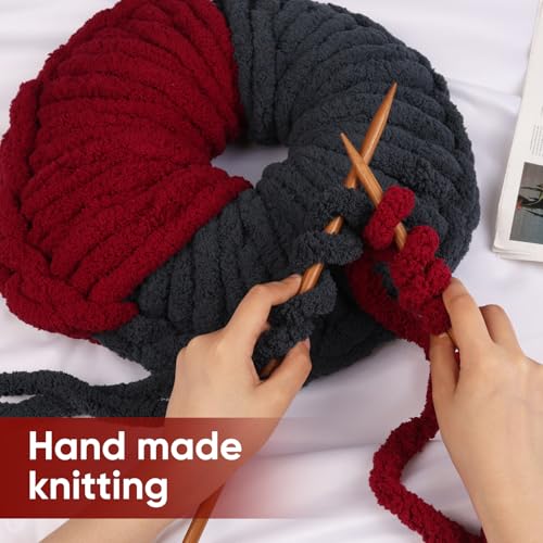 Image of 8 Packs Jumbo Chunky Chenille Yarn - 1820g(64oz) 254 Yards (761ft) Bulky Yarn - Chunky Yarn for Hand Knitting Blanket,Cushions, Pet Bed - Soft and Durable(Wine Red)