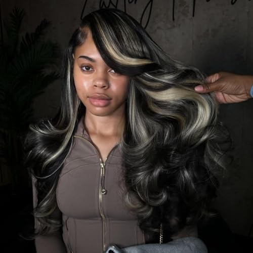 CIYOO Blonde Highlight Wig Human Hair 200% Density 13x6 HD Transparent Lace Front Wig Body Wave 1B/27 Balayage Colored Pre Plucked Glueless Wig for Women 26 Inch