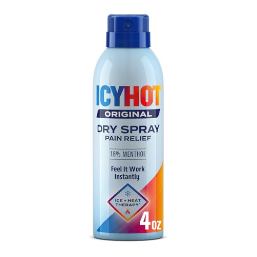 Icy Hot Original Pain Relief Dry Spray, Fast-Acting, Quick-Drying Pain Relief with Max Strength Menthol 16%, Ice and Heat Contrast Therapy for Backaches, Joints, Muscle Strains and Arthritis, 4 oz