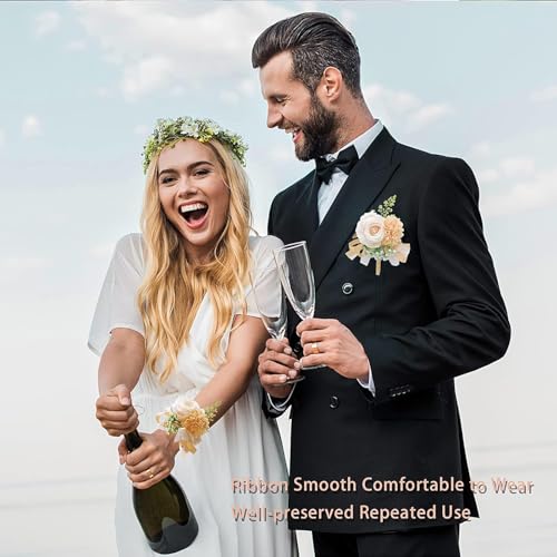 HIONXMGA Premium Silver Corsage Wristlet Bands - 16 Pcs Elastic Flower Bracelets for DIY Wedding and Prom Accessories - Image 7