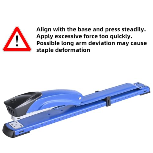 Image of Long Reach Stapler, with 2000 Staples & Stapler Remover Full Strip, 20-25 Sheet Capacity, with Built-in Ruler and Adjustable Locking Paper Guide, Blue
