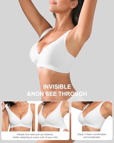 Image of Xcutting Bra for Women Wireless No Underwire Seamless Full Coverage Deep V Bralettes Everyday Comfortable Soft