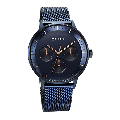Titan Modern Classics Blue Dial Quartz Multifunction Stainless Steel Strap Watch for Men-NS94006QM04 - Image 2