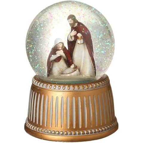 Heaven Sends Gold Holy Scene Snow Globe with Music - Nativity Scene Christmas Decoration Cover