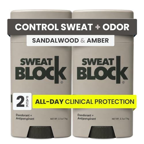 SweatBlock Clinical Strength Deodorant and Antiperspirant for Men and Women Sandalwood & Amber Scent 2 Pack All-Day Protection Against Odor & Excessive Sweat Ideal for Active Lifestyles and Daily Use