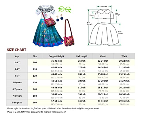 Kaisebile Princess Mirabel Costume Encanto Dress For Girls Birthday Halloween Dress Up With Bag Glasses Earrings Accessories #TOP3