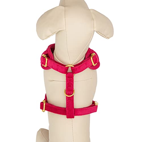 Fluffy Tailers Pretty in Pink Velvet No Pull Adjustable Dog Harness with Breathable Chest Strap for Small Medium & Teacup Sized Dogs - Image 4