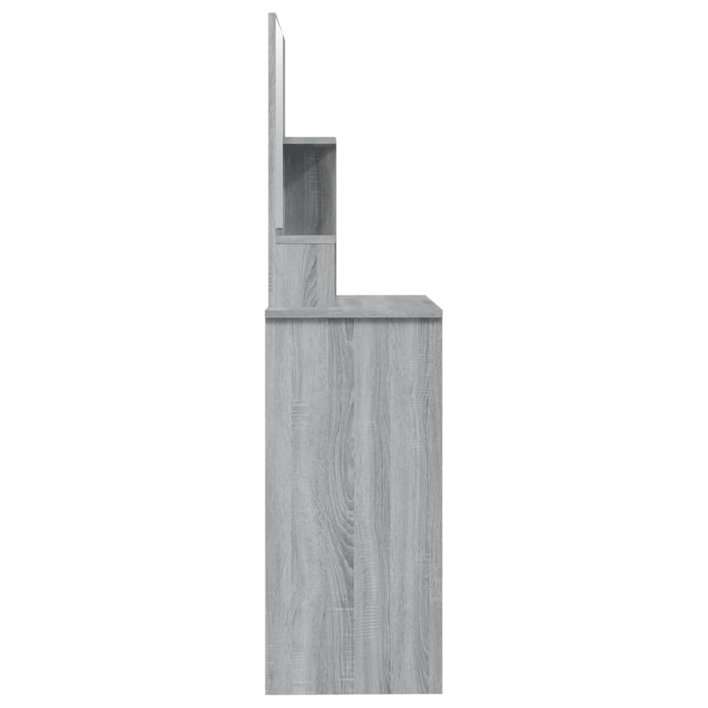 Toeletta trucco con specchio grigio Sonoma, tavolo vanità 86,5x35x136 cm in legno multistrato con cassetto, portaoggetti, consolle elegante per camera da letto e spogliatoio