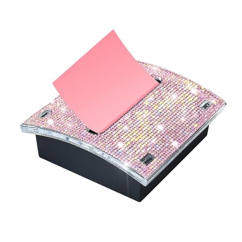Rhinestone Self Sticky Note Holder Post it Note Dispenser Pop-Up Sticky Notes Dispenser 3 x 3 inch Post it Dispenser for Office Desk Accessories(Pink)