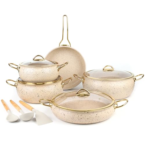 Fully Clad 5-Ply Stainless Steel Cookware Set, 12Pcs Nonstick Pots and Pans Set with Stay-Cool...