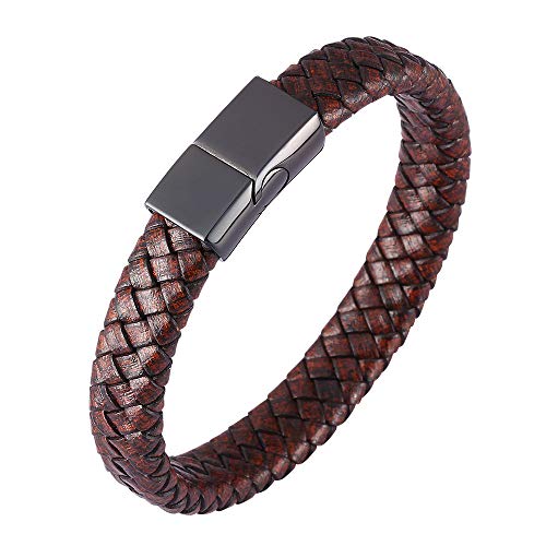 Pulsera de acero inoxidable y cuero trenzado Aeici estilo minimalista