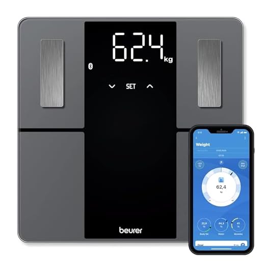 Beurer BF 500 Diagnosewaage mit Bluetooth und App, digitale Körperfettwaage mit 180 kg Tragkraft, Analysewaage zur Messung von Körperfett, Muskelanteil, Kalorienbedarf etc., XL-Display