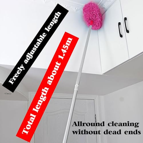 Image of Ceiling Fan Cleaner Duster with Extension Pole, High Ceiling Duster Microfiber Ceiling Fan Blade Cleaner Removable Washable Adjusts 13 to 57.1 in for Cleaning Wall Door Bookshelves Window Red