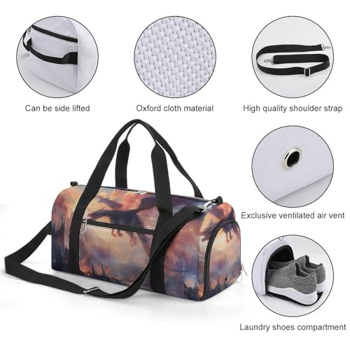 Black Dragon Flying Burning Trees Gym Sport Bag Travel Duffel Bags Tote with Shoe Compartment Water Resistant Pouch Unisex3
