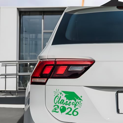 Image of 2xClass of 2026 Car Sticker & Graduation Hat Sticker Removable Graduate Decal Car Decal 8 inchx 7.1 inch Waterproof Vinyl Decals Arts & Crafts for Graduation Party Decorations (Green)