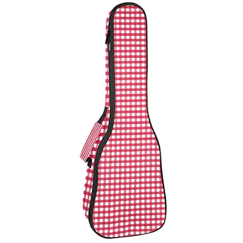 クラシックウクレレケース ソプラノウクレレ防水 オックスフォードウクレレスポンジパッド付きソフトシェル大型バックパック持ち運び用 クウクレレ保護ケース チェック柄 格子縞