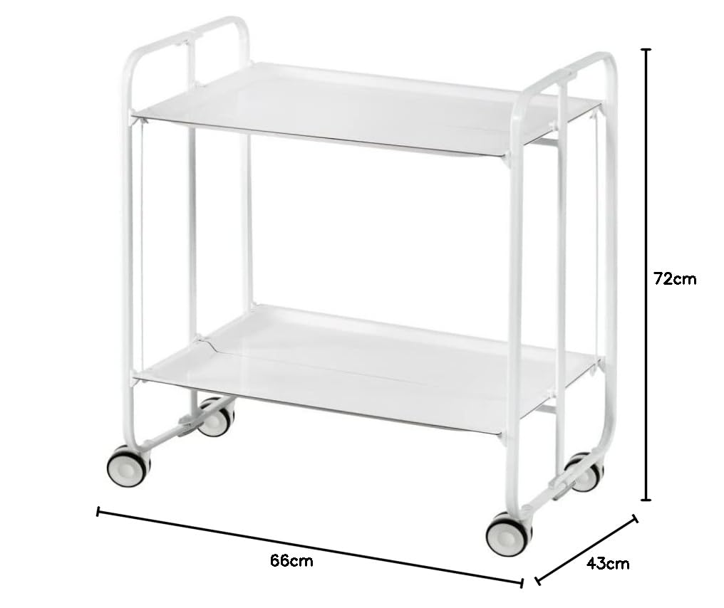 DON HIERRO - Table roulante Pliante Bauhaus châssis Blanc, 2 Plateaux-Blanc