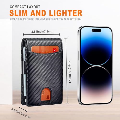 Genuine Leather Slim Wallet for Men, Minimalist Design with Money Clip, ID Window, and RFID Blocking (Carbon Black)3