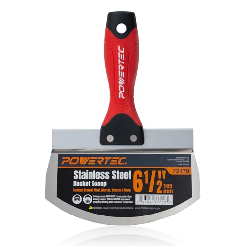 Image of POWERTEC 6-1 /2 inch Stainless Steel Bucket Scoop, Drywall Tapping Repair Tool, 1 PK (72179)