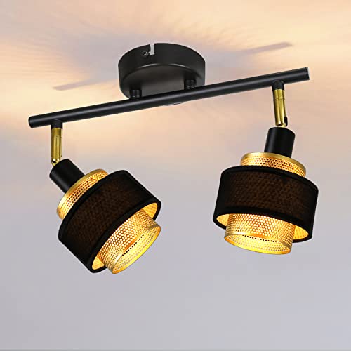 Homefire Plafonnier Noir Plafonnier Vintage - Plafonnier Salon avec 2 Ampoules E14 Rétro Chambre Spots en Métal Doré Pivotant Industriel Plafond Spots pour Cuisine Couloir Salle à Manger Cover