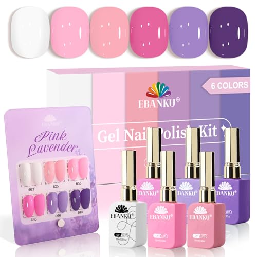 EBANKU 6 Colores 15ML Esmaltes Semipermanentes para Uñas, Nude Rosa Morado Blanco Esmalte en Pintauñas gel semipermanente Soak Off UV LED para Manicura Casera Salón