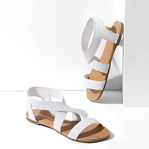 Image of DREAM PAIRS Women's Elastic Ankle Strap Flat Sandals Summer Dressy Shoes Cute Strappy Gladiator Sandals