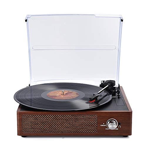 Record Player, SKEVONO Portable 3 Speed Vinyl Turntable, Bluetooth Vintage Record Player