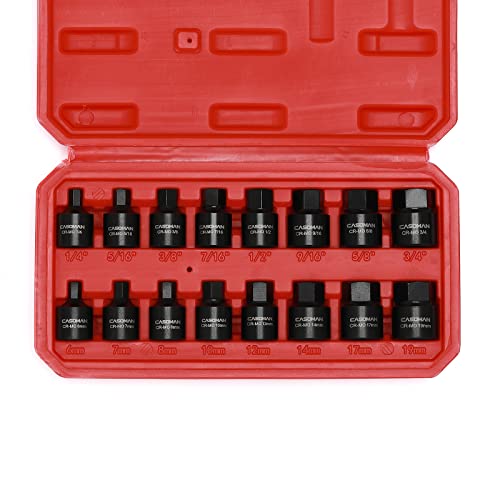 Casoman 16 Piece 3/8 Inch Drive Low Profile Impact Hex Driver Set, Cr-Mo, 1/4"-3/4", 6Mm-19Mm, Impact Sae And Metric Hex Bit Socket Set #TOP1